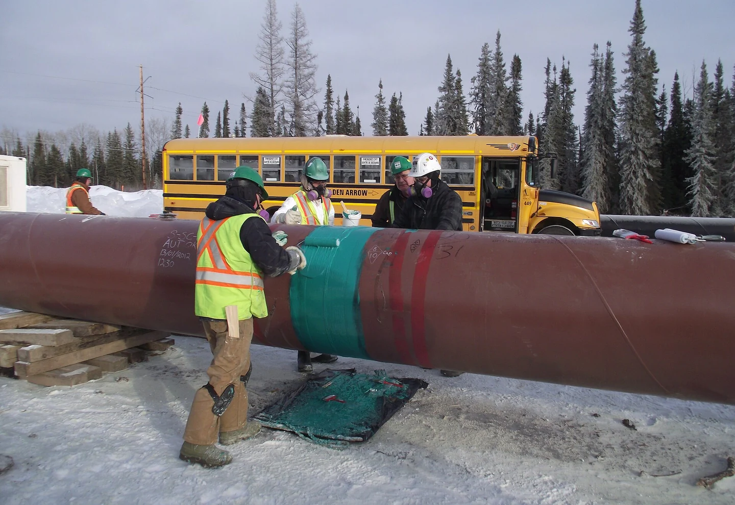 Protective coating on industrial pipework